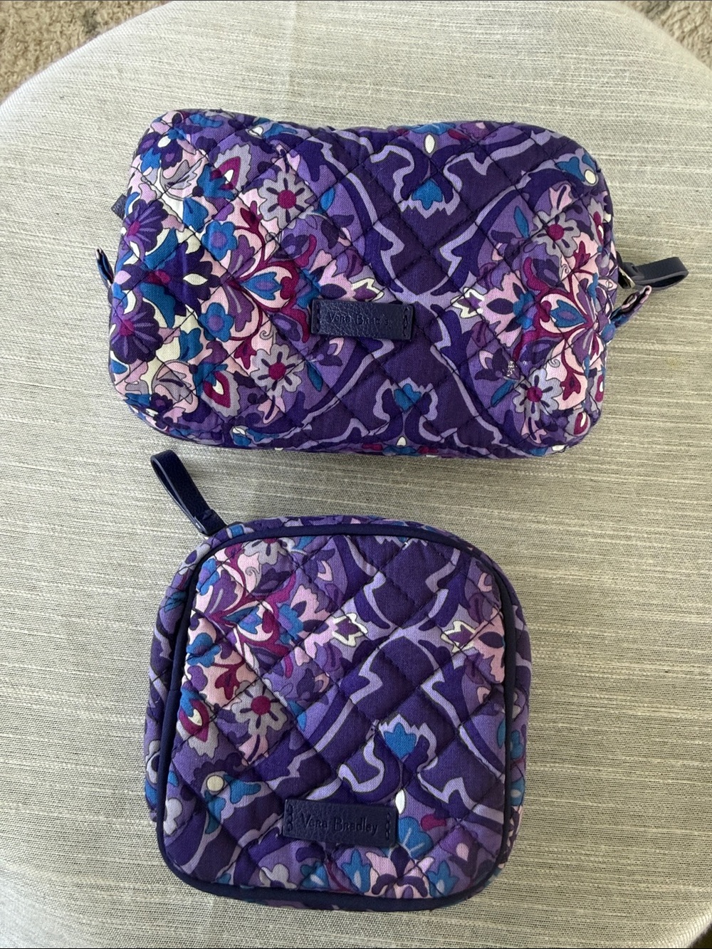 Vera Bradley Purple Quilted Floral Cosmetic and Jewelry Bag Duo